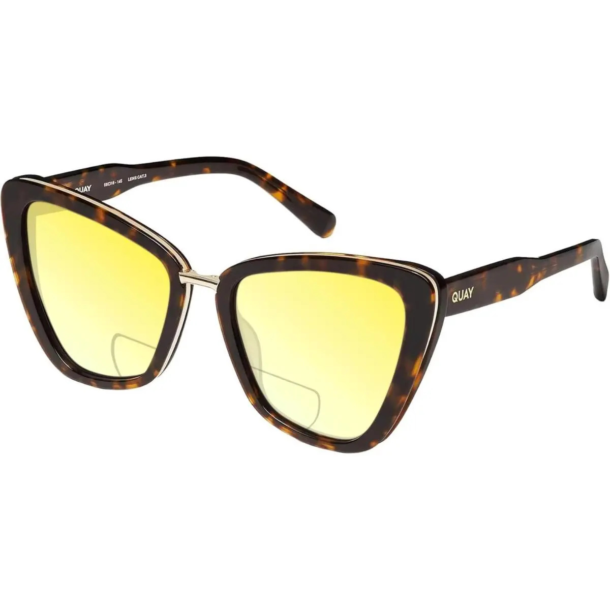 Quay All Talk Women`s Cat Eye Polarized Bi-focal Sunglasses Brown Tortoise 58 mm Yellow by QUAY
