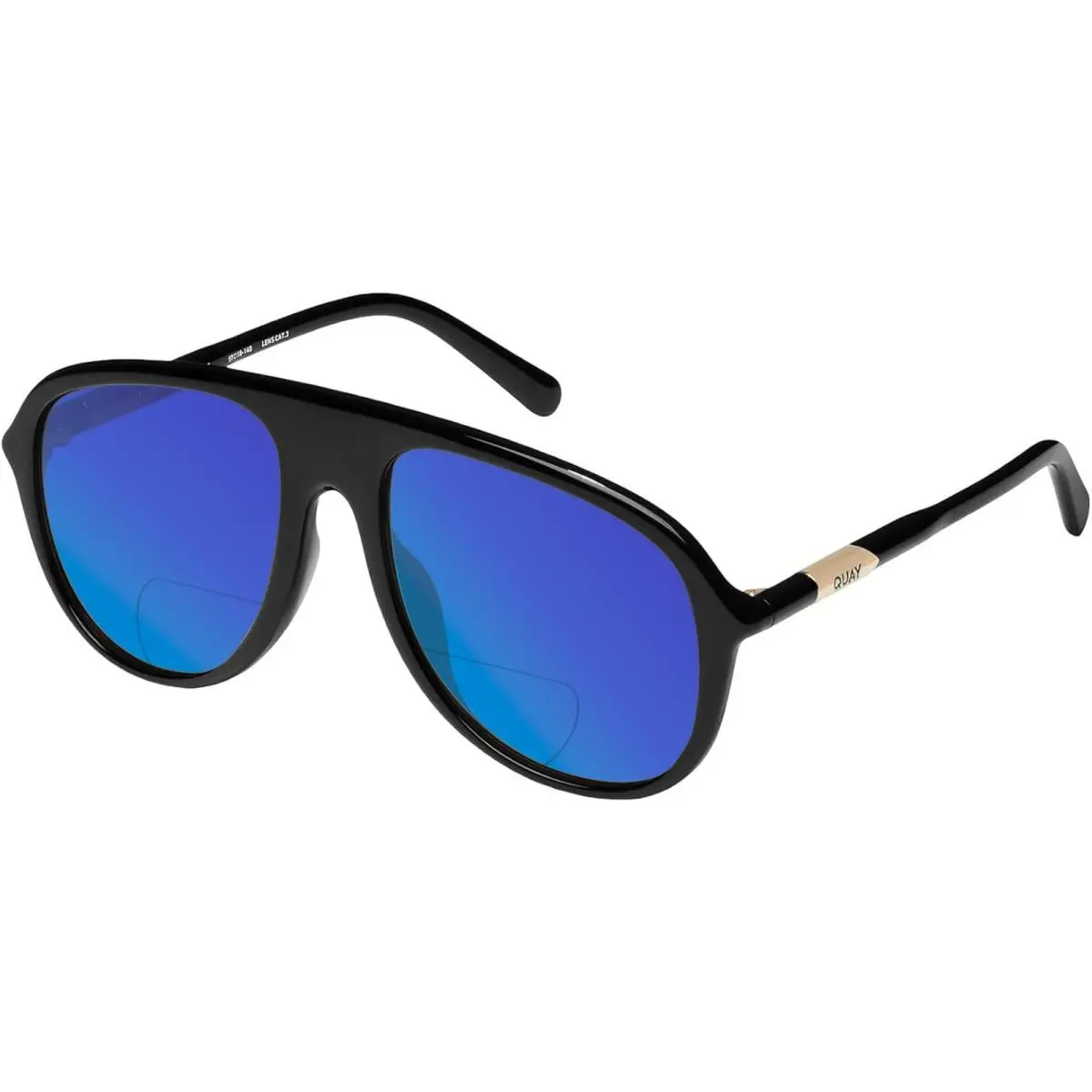 Quay Chart Topper Mens Pilot Polarized Bi-focal Sunglasses in Gloss Black 57 mm Blue Mirror by QUAY