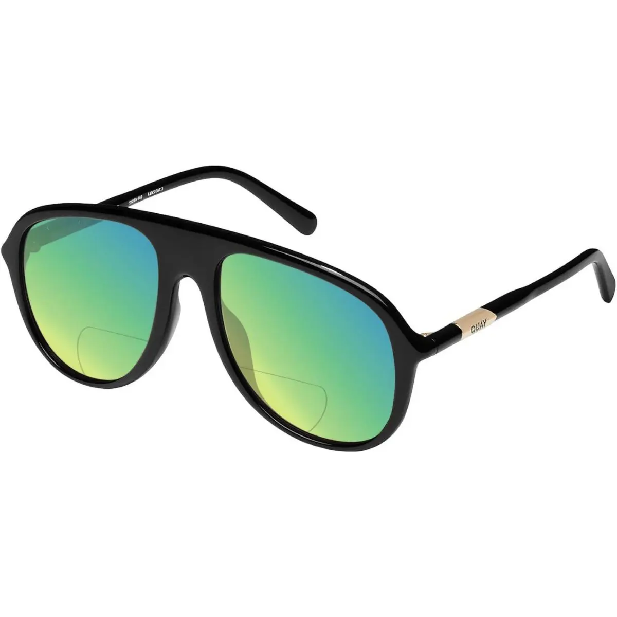 Quay Chart Topper Mens Pilot Polarized Bi-focal Sunglasses in Gloss Black 57 mm Green Mirror by QUAY