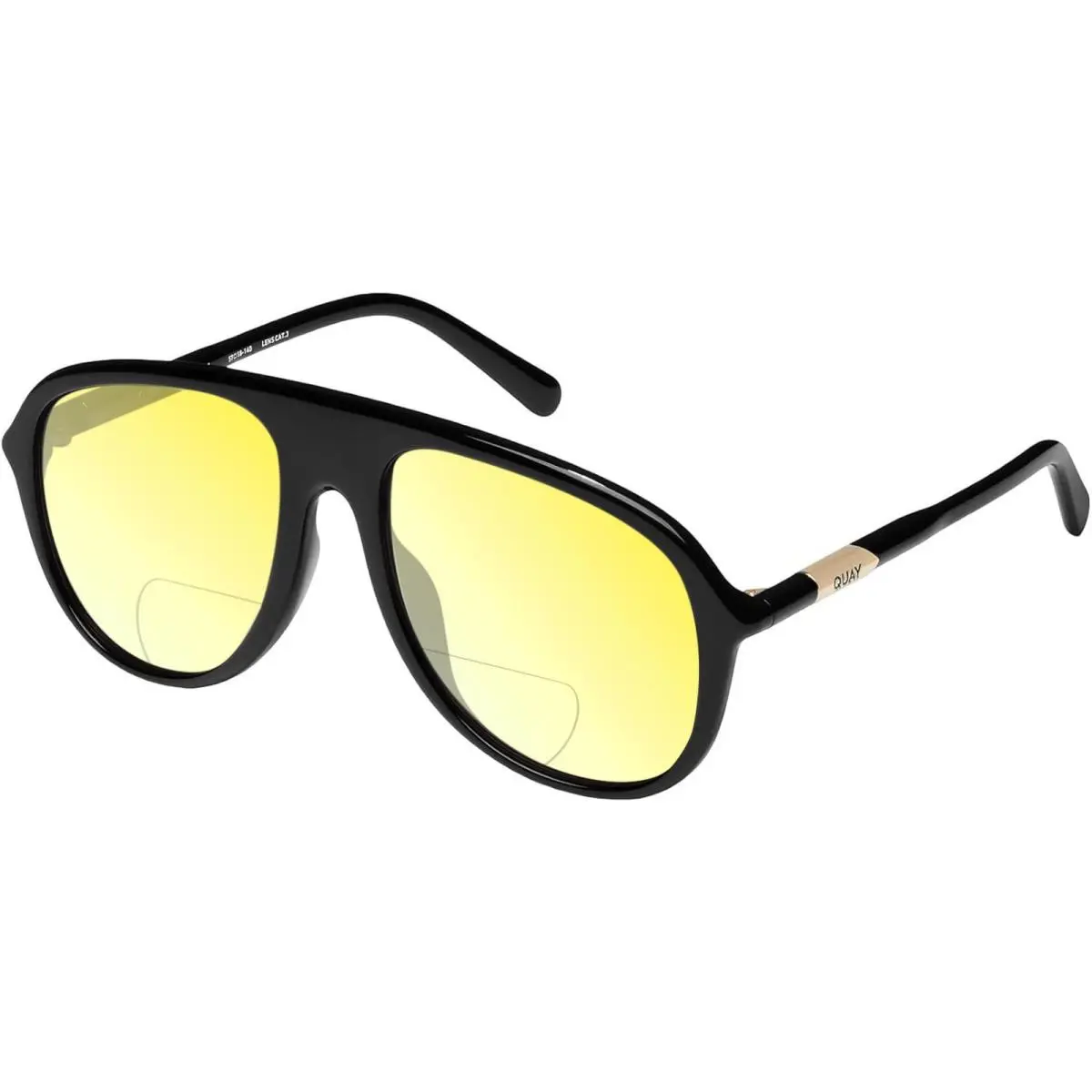 Quay Chart Topper Mens Pilot Polarized Bi-focal Sunglasses in Gloss Black 57 mm Yellow by QUAY