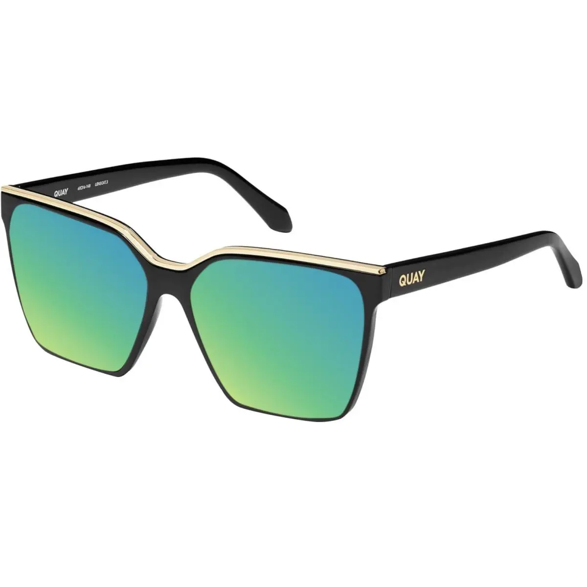 Quay Level Up Womens Square Polarized Sunglasses Matte Black 60mm 4 Lens Options Green Mirror Polar by QUAY