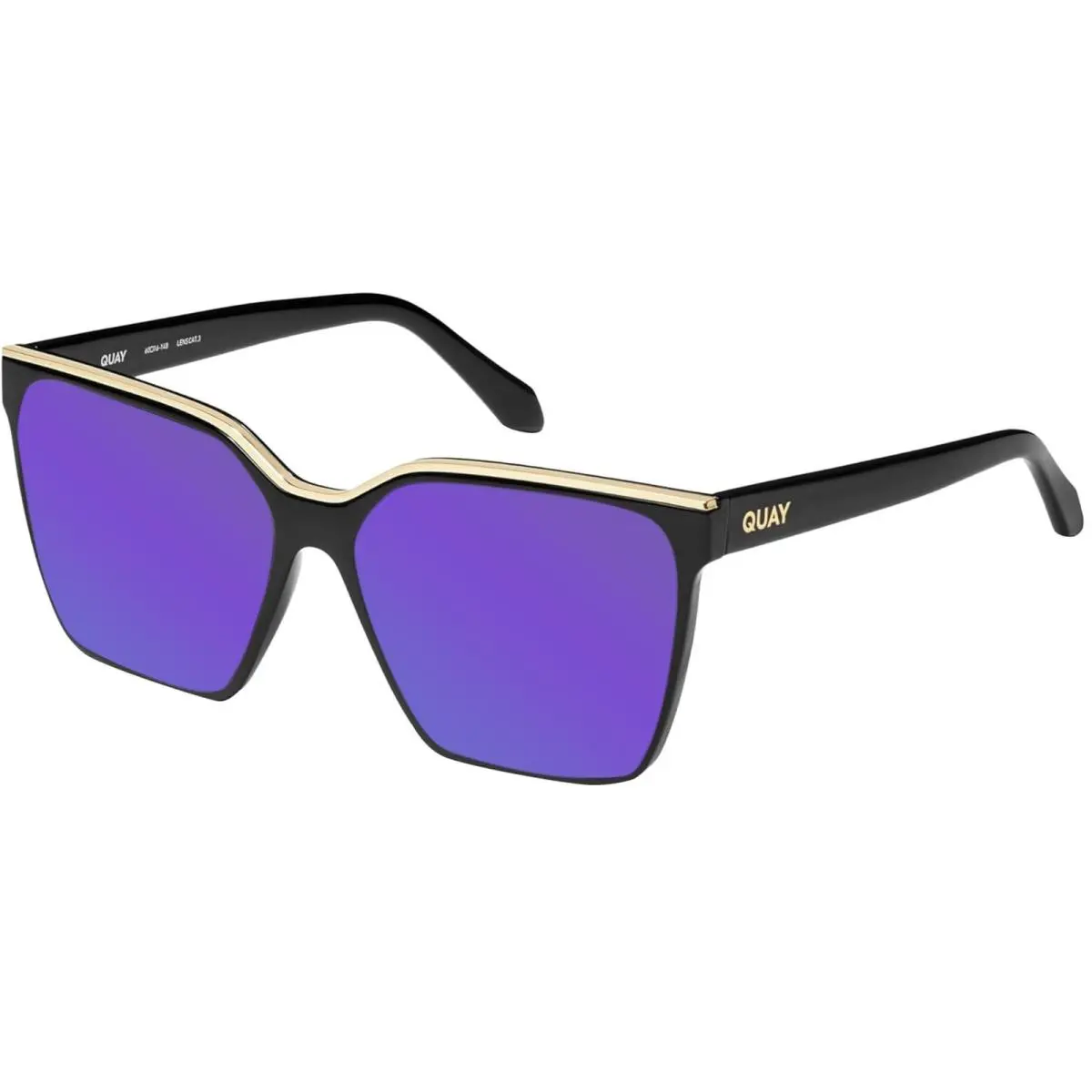 Quay Level Up Womens Square Polarized Sunglasses Matte Black 60mm 4 Lens Options Purple Mirror Polar by QUAY