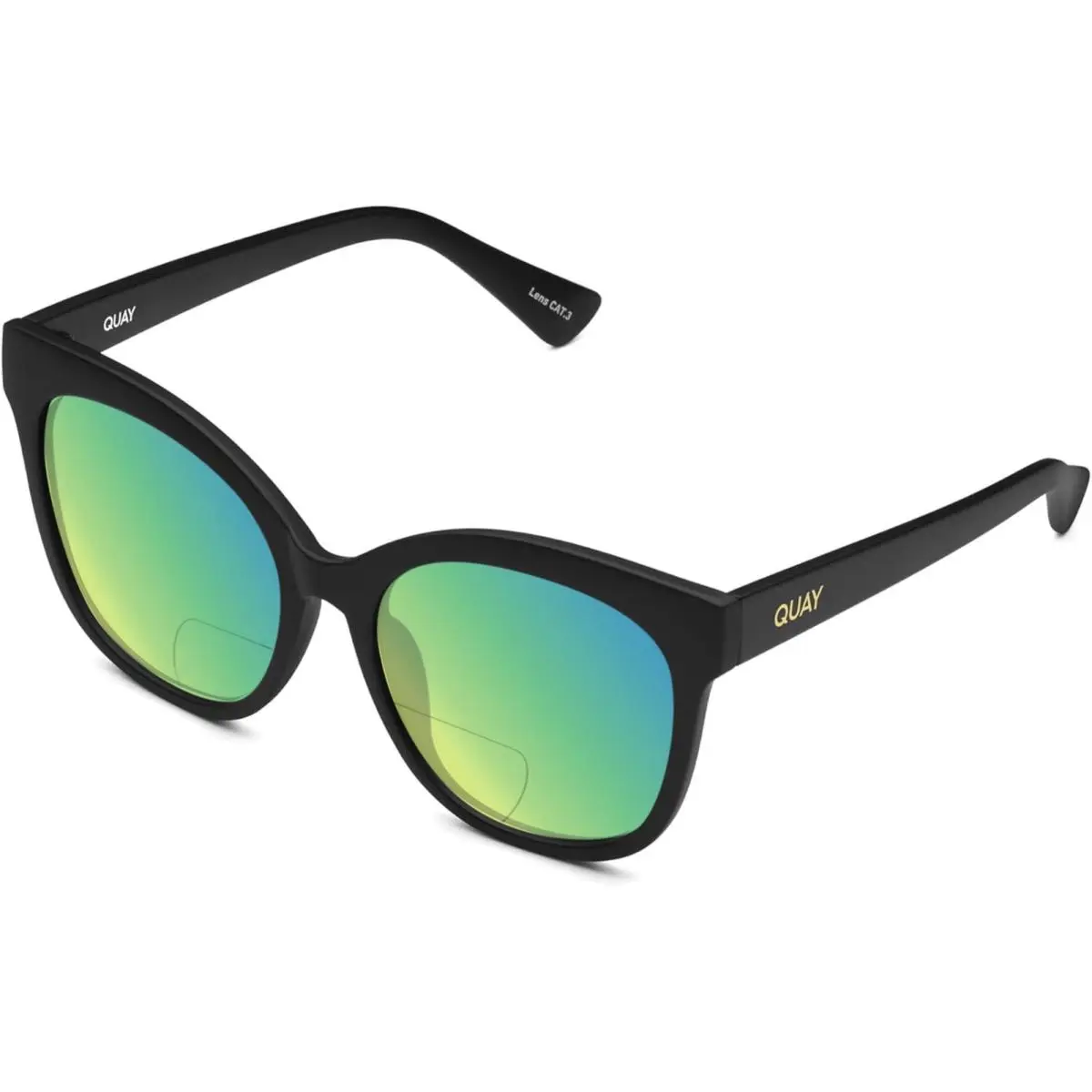 Quay It`s My Way Women`s Matte Black Cat Eye Polarized Bi-focal Sunglasses 59 mm Green Mirror by QUAY