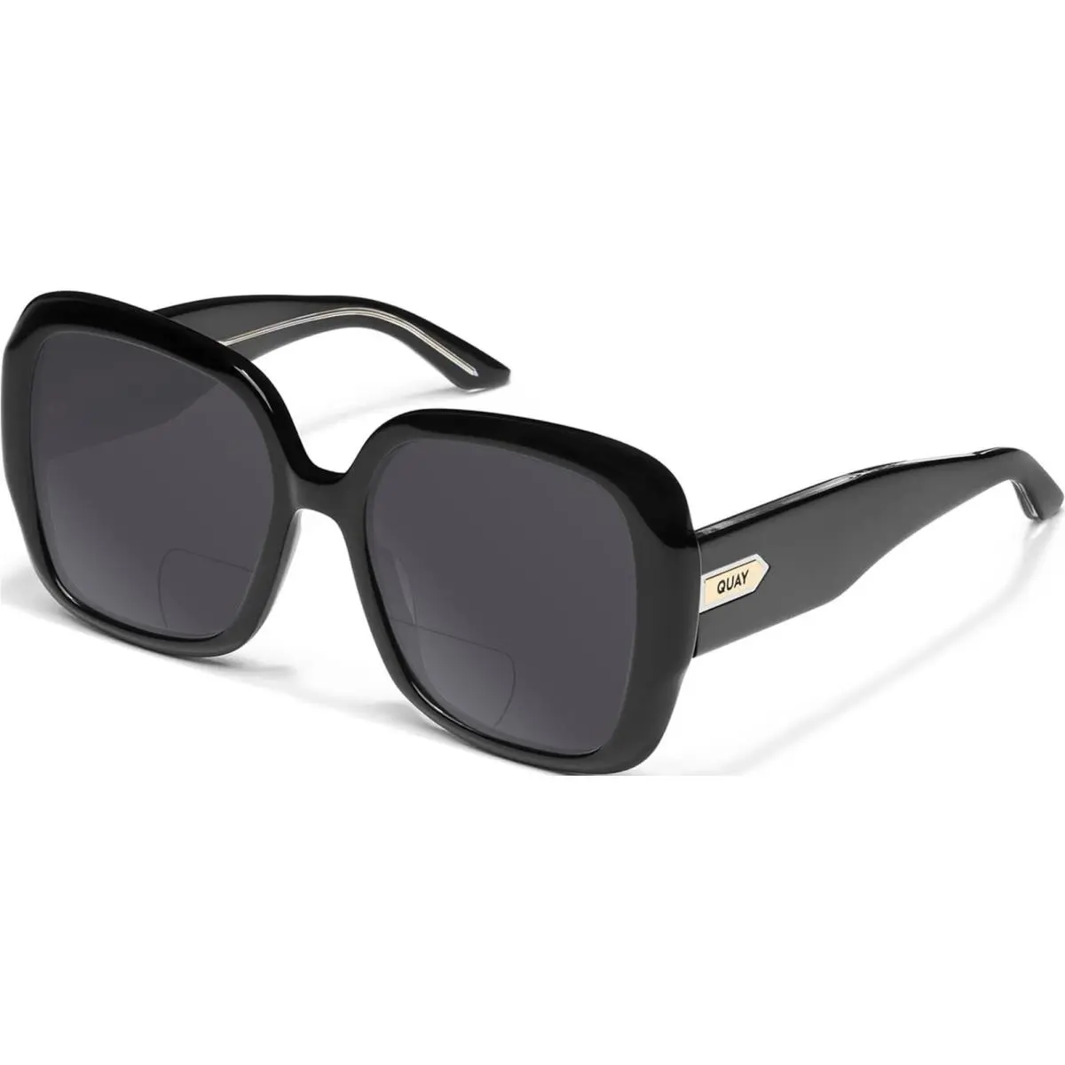 Quay Full Glam Women`s Square Polarized Bi-focal Sunglasses in Gloss Black 56 mm Grey by QUAY