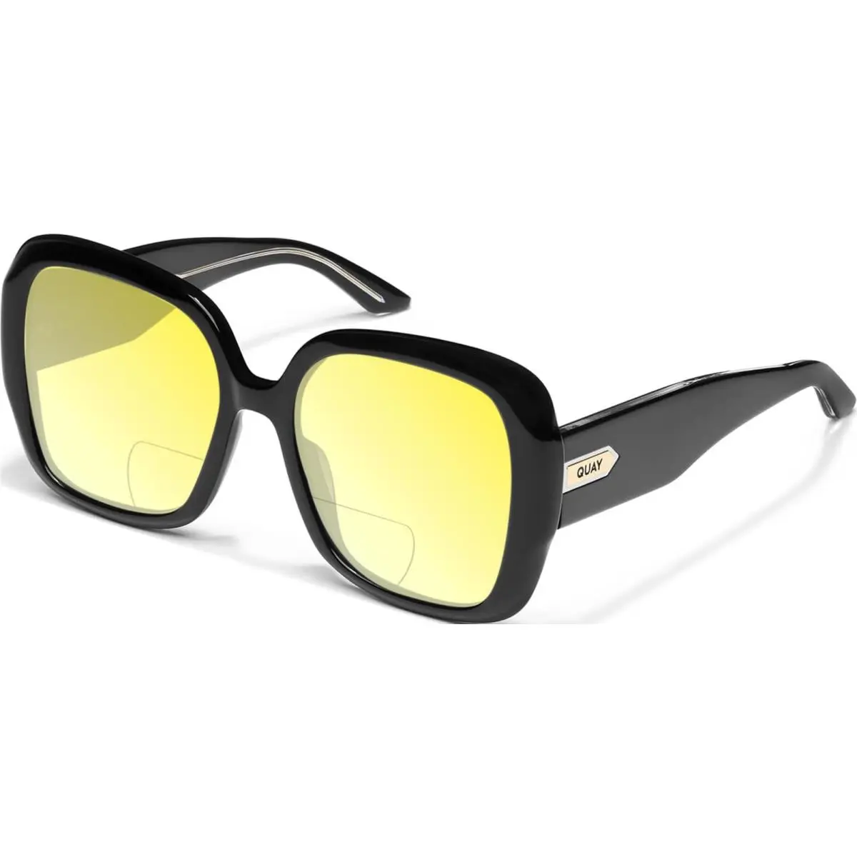 Quay Full Glam Women`s Square Polarized Bi-focal Sunglasses in Gloss Black 56 mm Yellow by QUAY