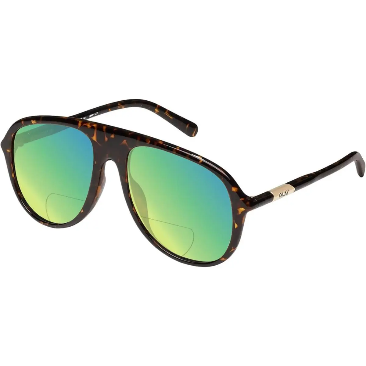 Quay Chart Topper Mens Pilot Polarized Bi-focal Sunglasses in Dark Brown Tortois Green Mirror by QUAY