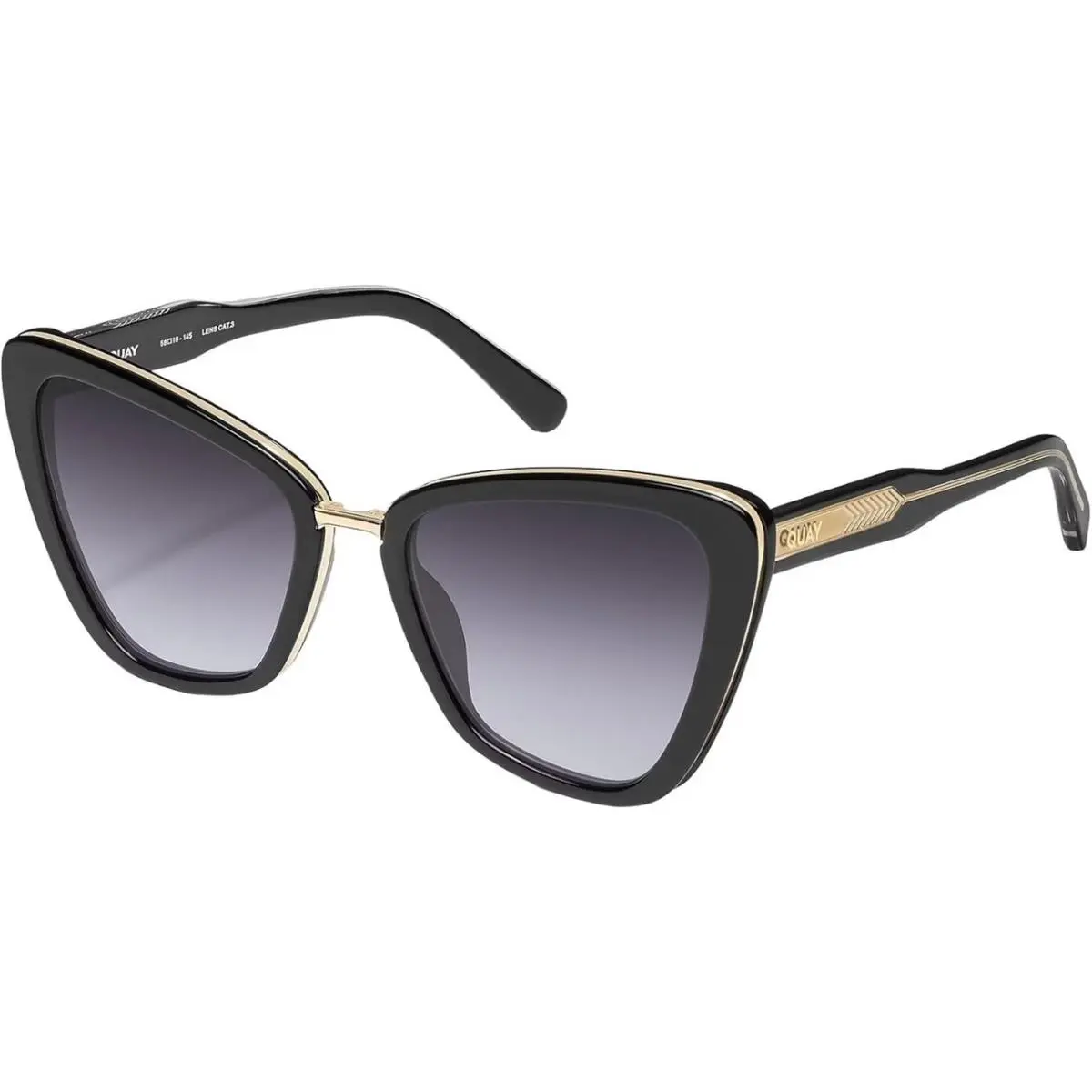 Quay Australia All Talk Womens Cat Eye Sunglasses in Gloss Black/smoke Grey 58mm
