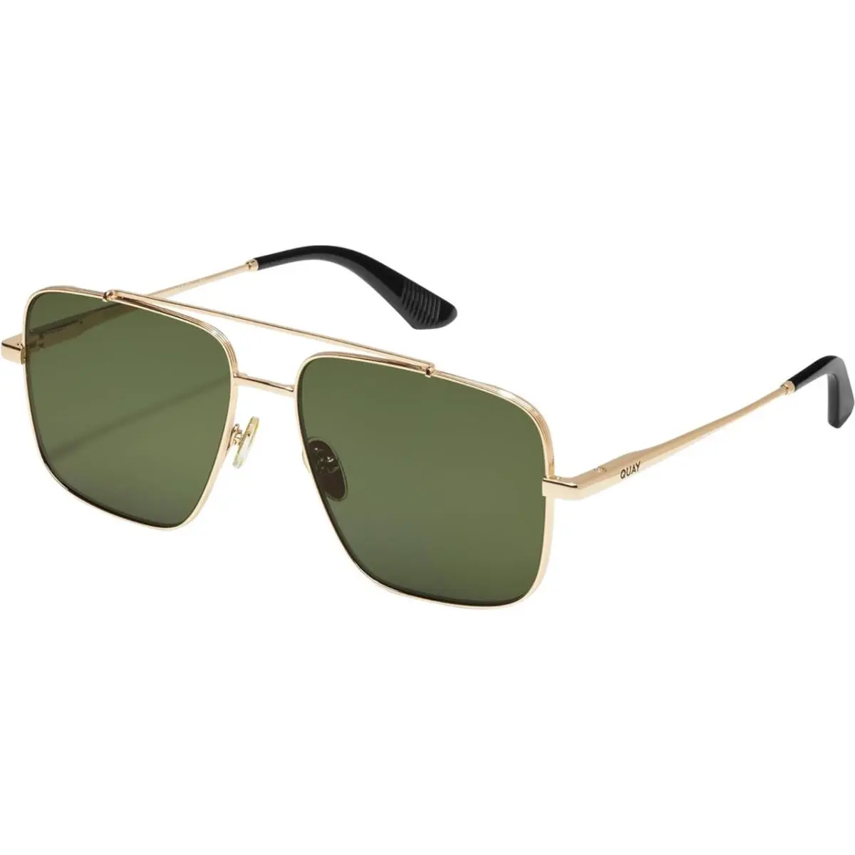 Quay Australia Level Out Square Full Rim Designer Sunglasses in Gold/green 60 mm