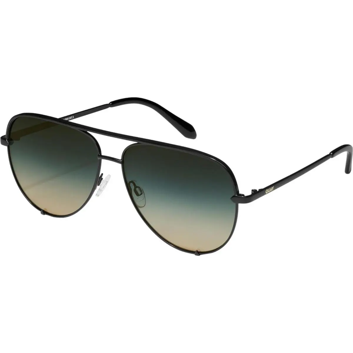 Quay Australia High Key Large Unisex Pilot Sunglasses Gloss Black/green Fade 64m