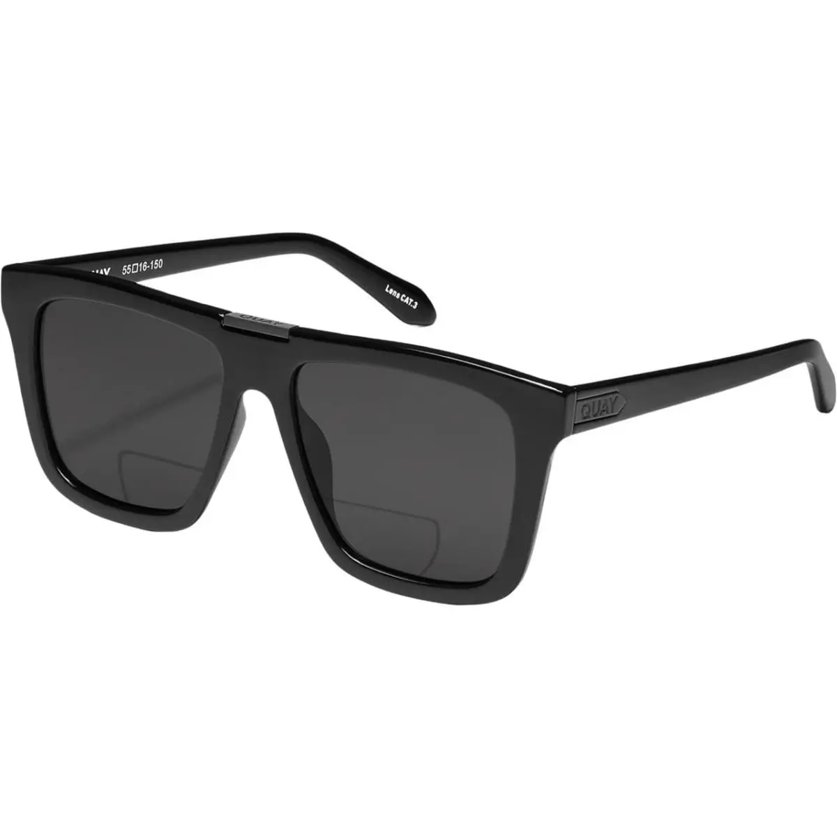 Quay Australia Name Drop Unisex Square Designer Sunglasses in Gloss Black 55 mm
