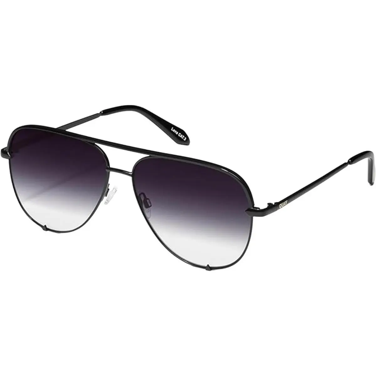 Quay Australia High Key Pilot Designer Sunglasses in Gloss Black/smoke Grey 64mm