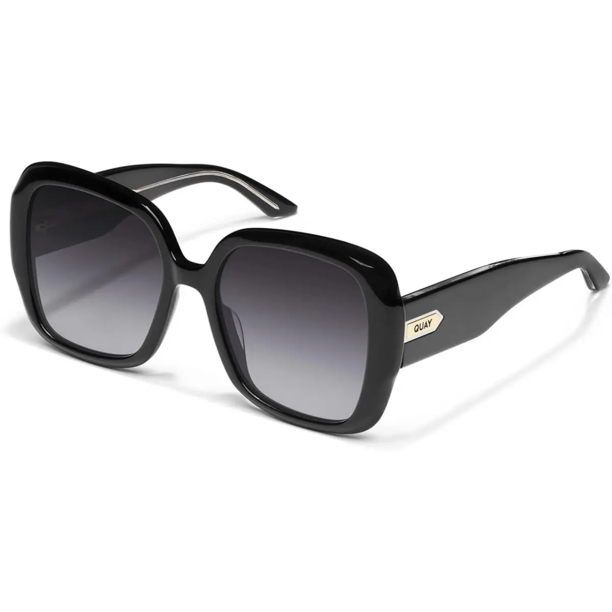 Quay Australia Full Glam Womens Square Sunglasses in Gloss Black/smoke Grey 56mm