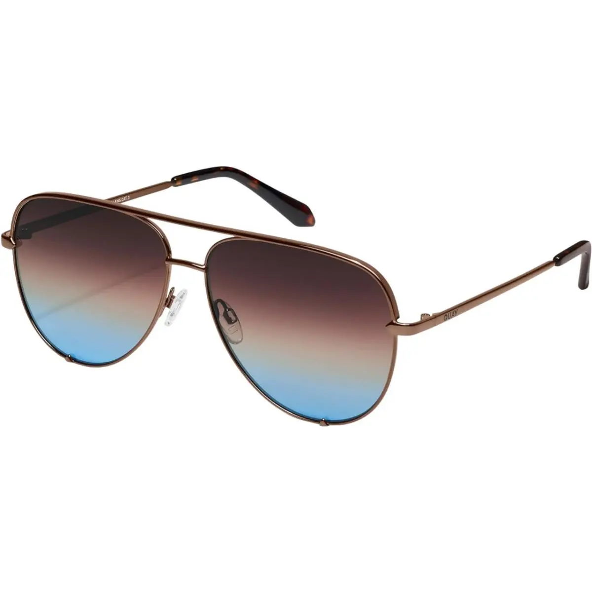 Quay Australia High Key Large Pilot Sunglasses in Chocolate Brown/brown Blue 64m