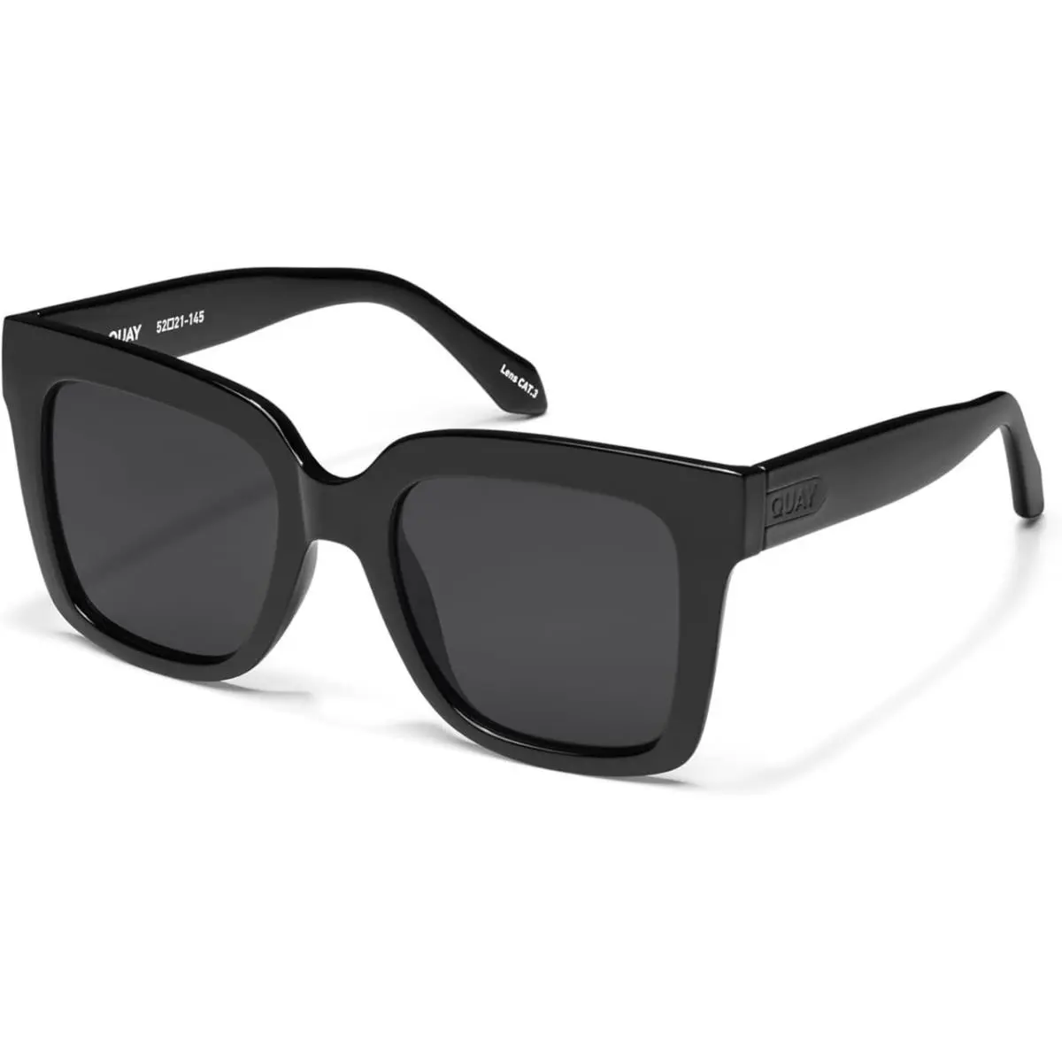Quay Australia Icy Women`s Square Designer Sunglasses in Gloss Black/black 52 mm