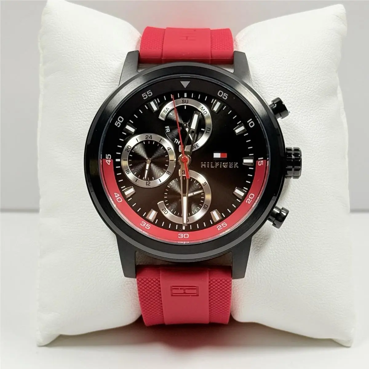 Tommy Hilfiger Rocky 1792178 Multifunction Black Dial Red Silicone Men’s Watch