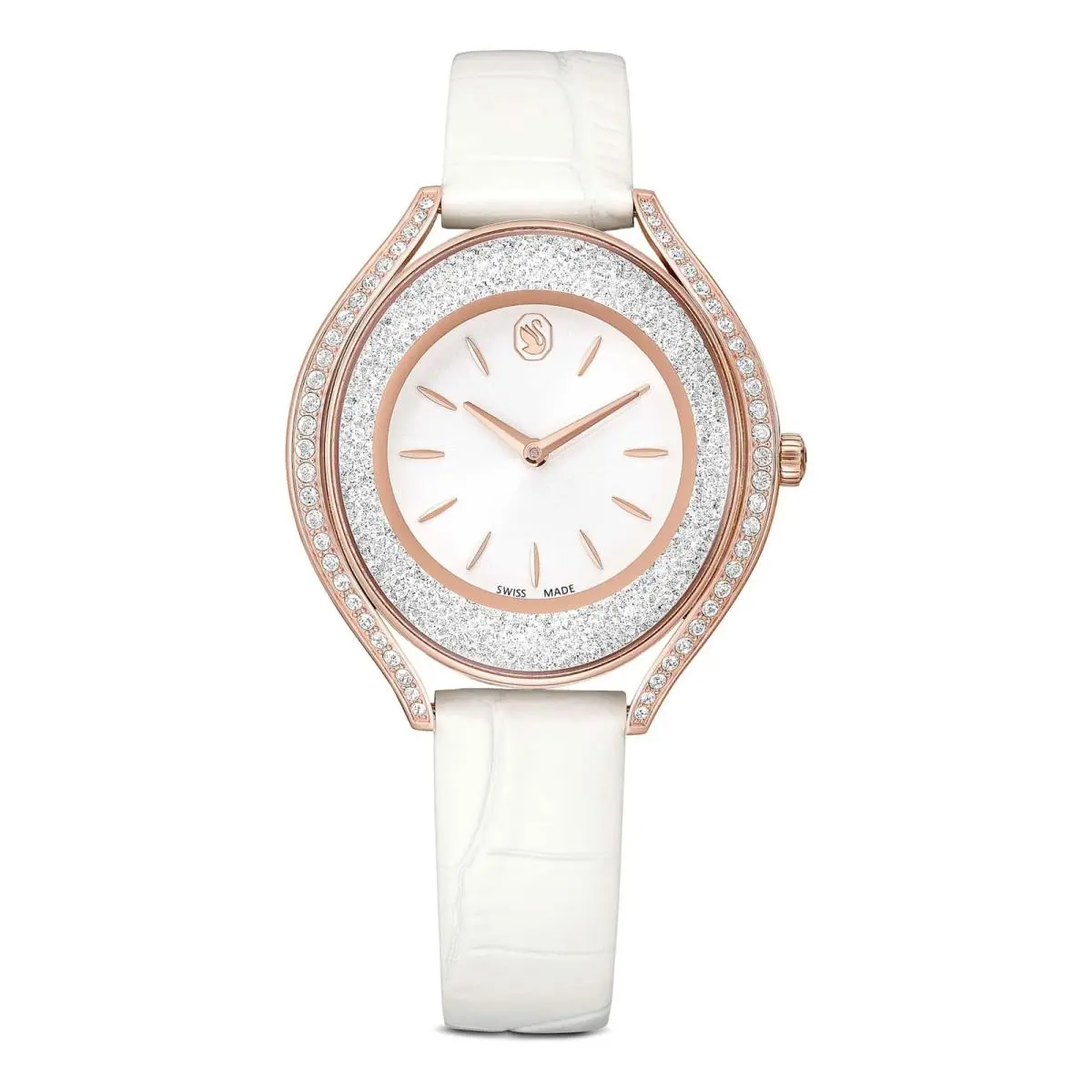 Crystalline Aura Watch Swiss Made Leather Strap White White by Swarovski