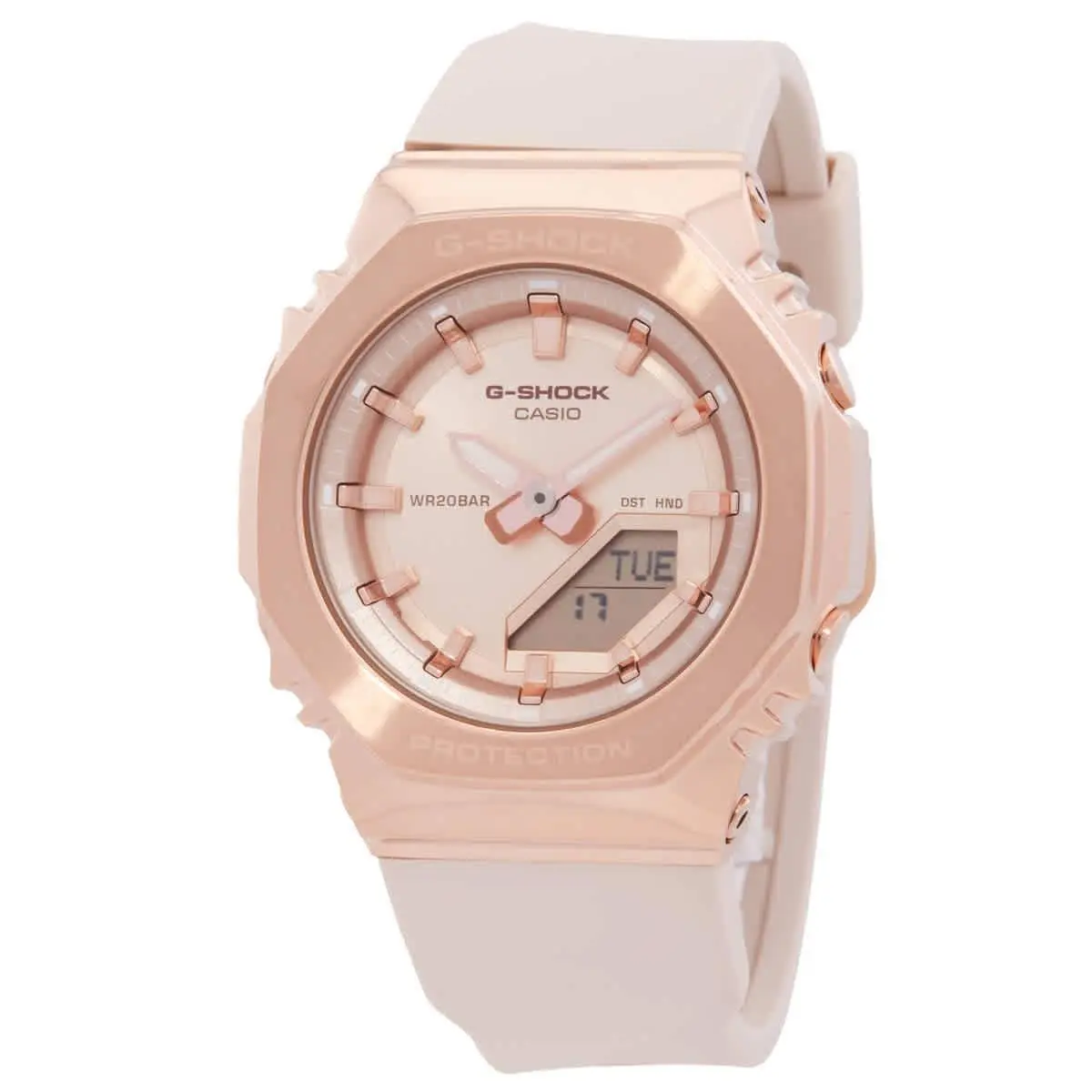 Casio G-shock Alarm Quartz Analog-digital Rose Gold Dial Ladies Watch
