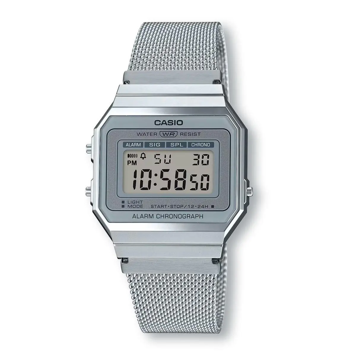 A700WM-7ADF Vintage Digital Super Slim Chronograph Mesh Watch Silver by Casio