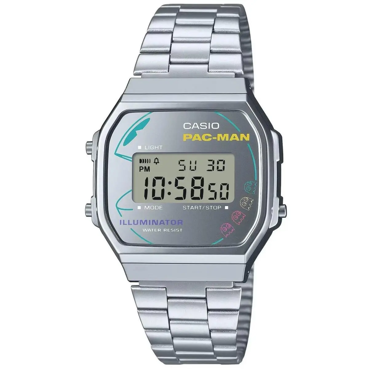 Vintage Pac-man Digital Quartz Silver Tone Unisex Watch A168WEPC-7A by Casio