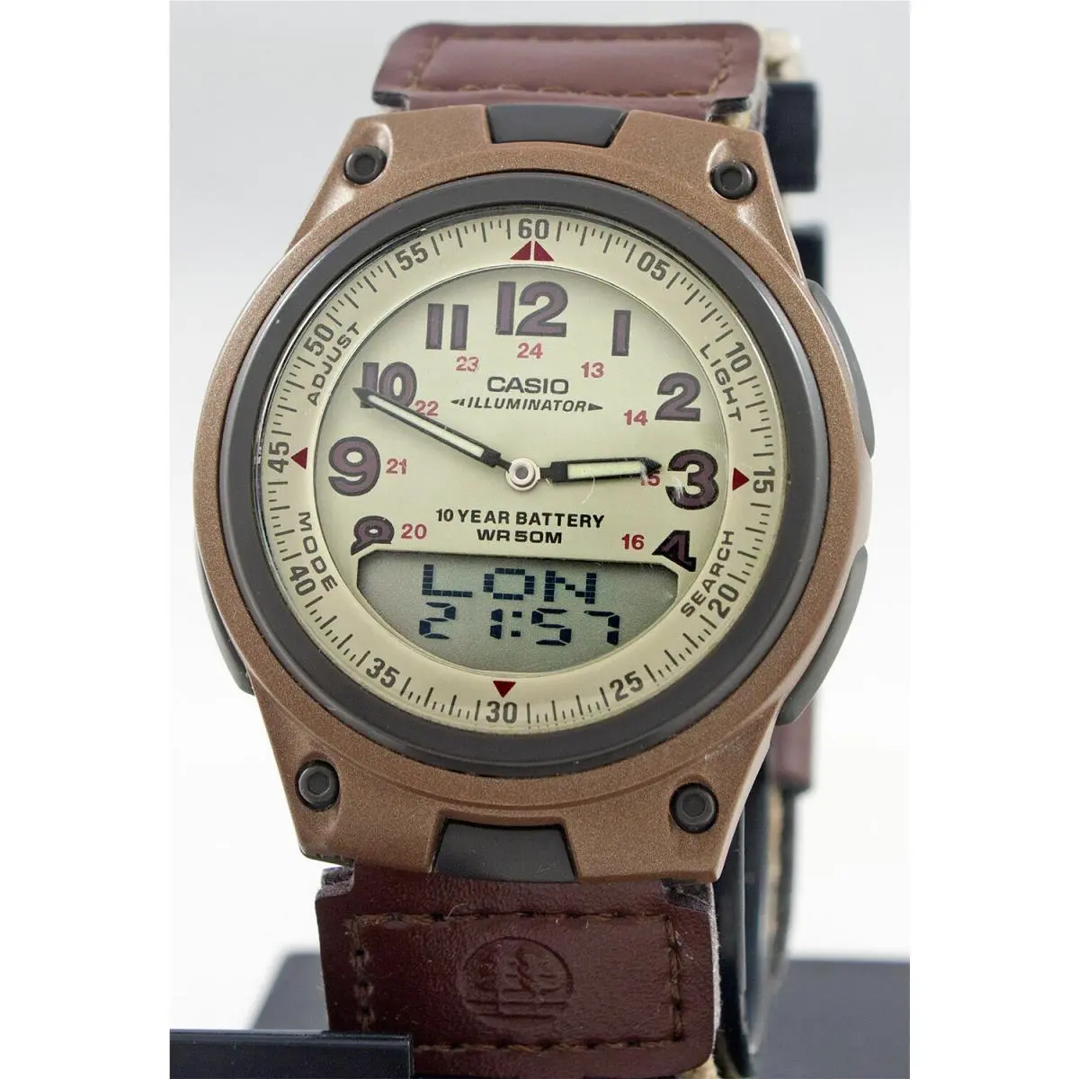 Casio AW-80V-5BV Brown 30 Page Telememo World Time Watch Ana Digital Cloth Band