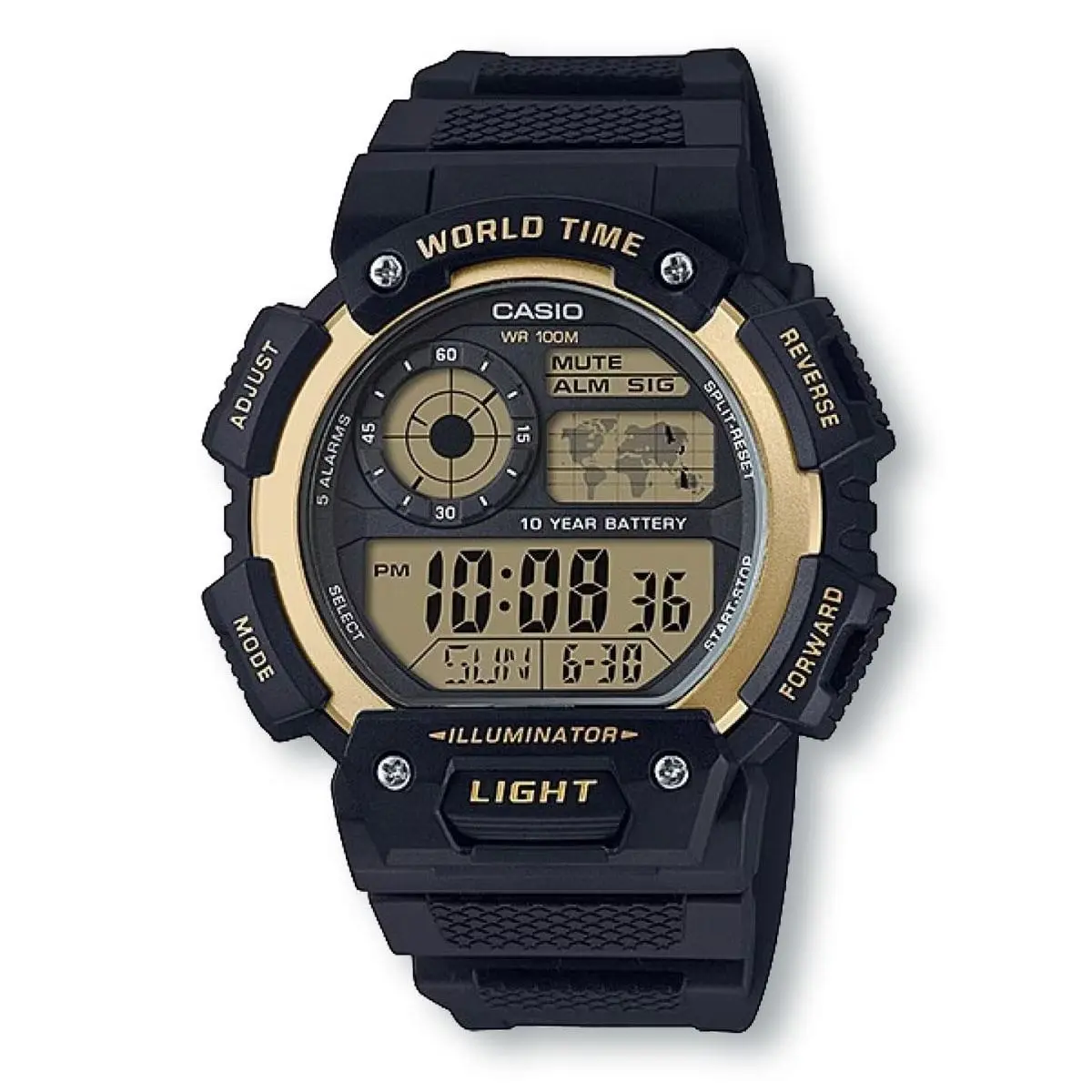 AE1400WH-9AV Men`s Quartz World Time Black Gold Watch by Casio