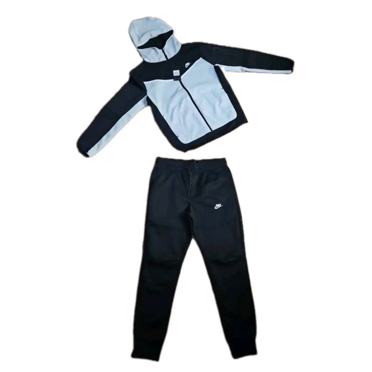 Nike Tech Cotton Sweat Suit Hoodie Joggers Men`s Ash Gray/black Large