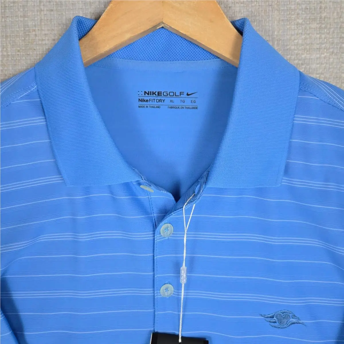 Nike clothing - short sleeve collared stretchy golf casual tennis UV sun protection button up front down sport shirt chest length performance wicking swoosh logo dri dry fit disney cruise line walt disney mickey - Blue 10