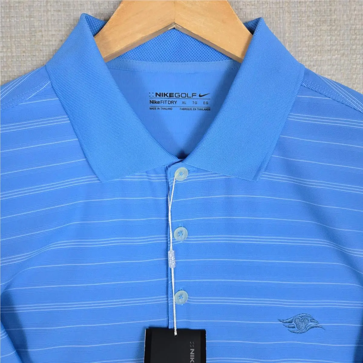 Nike clothing - short sleeve collared stretchy golf casual tennis UV sun protection button up front down sport shirt chest length performance wicking swoosh logo dri dry fit disney cruise line walt disney mickey - Blue 1