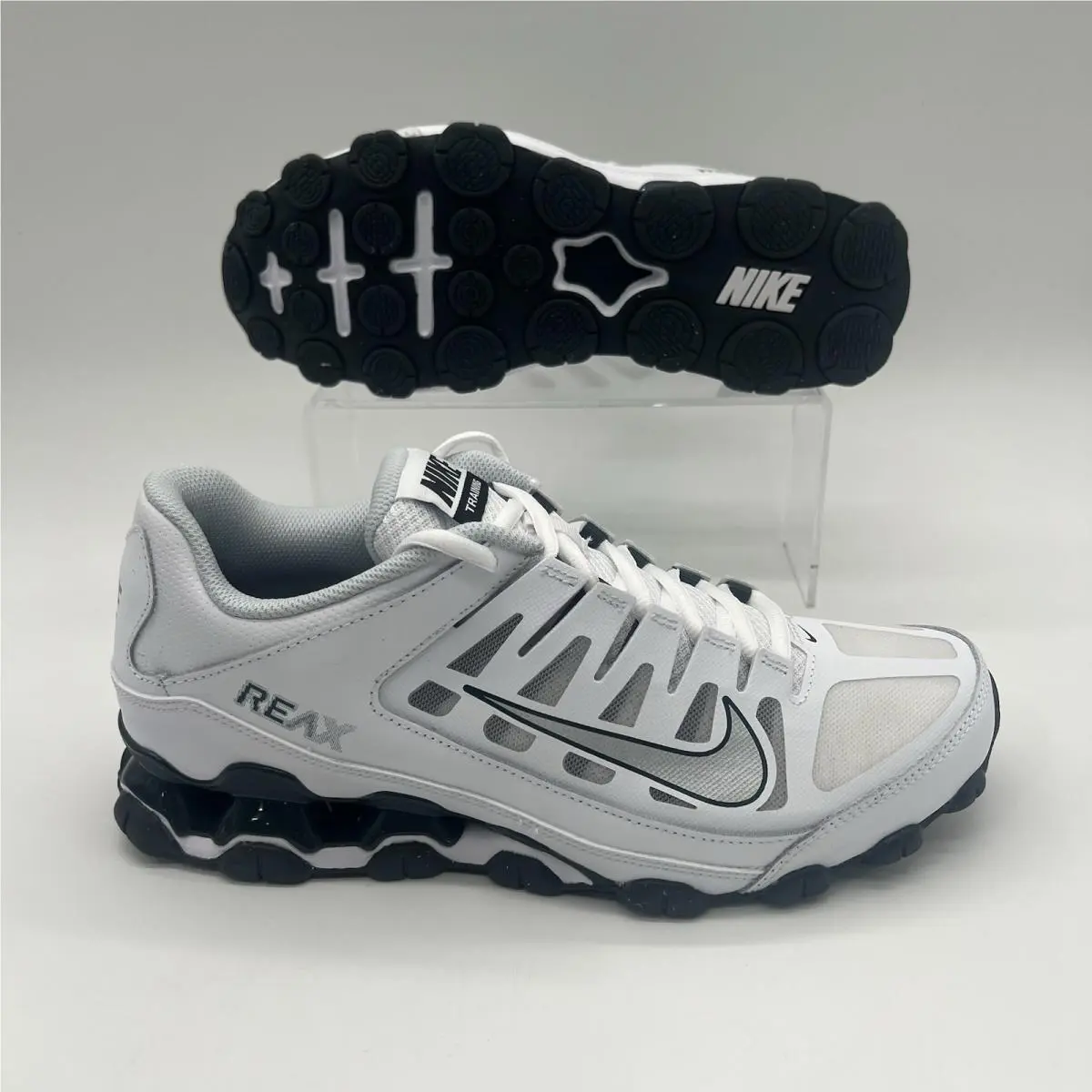 Mens Sz 12 Nike Reax 8 TR Mesh White Metallic Silver Training Shoe 621716 108