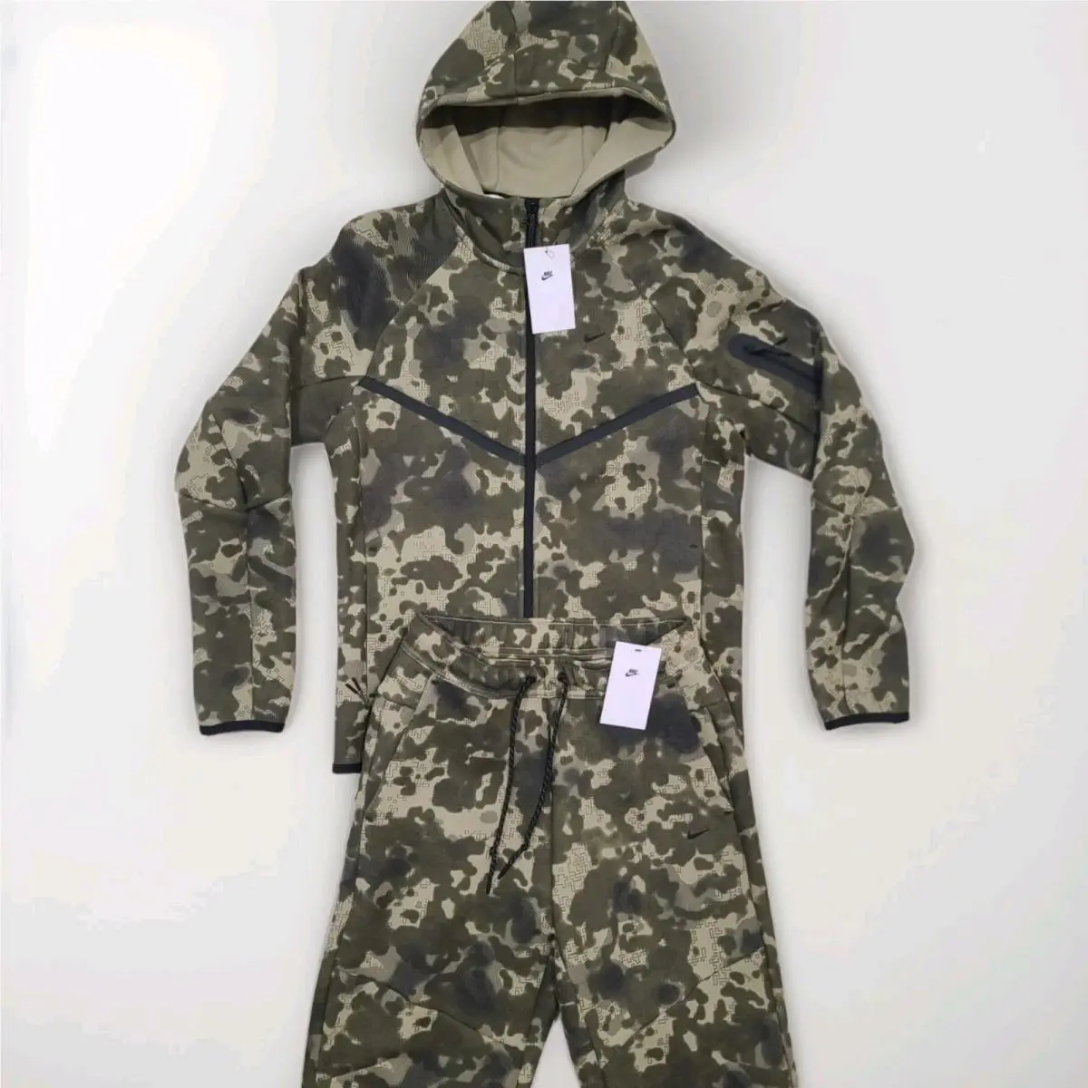 Men`s Size S Nike Tech Fleece Set Sweatpants + Hoodie Camoflauge Green Camo