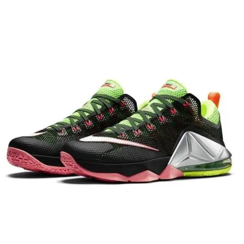 Nike Lebron Xii Low Remix Black Metallic Silver Green Mesh Men`s Sneakers Shoes 14