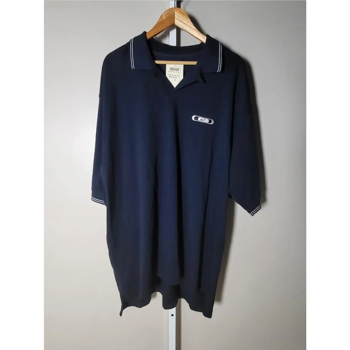 Nos Vintage Nike Navy Blue White Men`s Polo Golf Shirt 2XL Xxl Cotton
