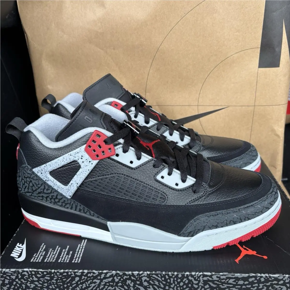 Nike Air Jordan Spizike Low Nby FQ1759 009 Red Black Cement Bred Size 11