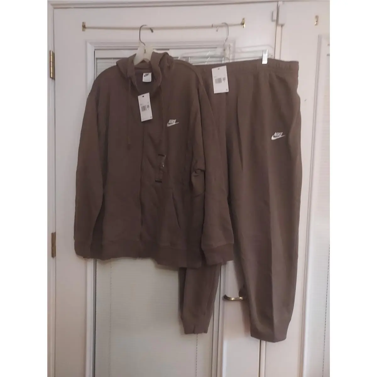Nike Size Xxl Sportswear Club Brown Full Zip Hoodie Joggers Set