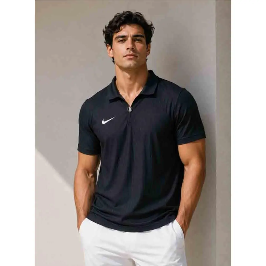 Nike Court Men`s Tennis Black Woven 1/4 Zip Polo Men`s Size Large Tall Slim