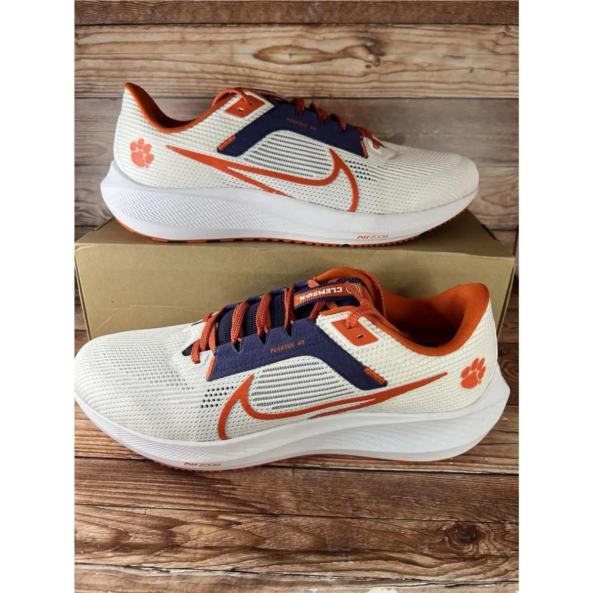Nike Air Zoom Pegasus 40 Clemson Tigers White DZ5966-100 Men Sz 12.5 NO Lid