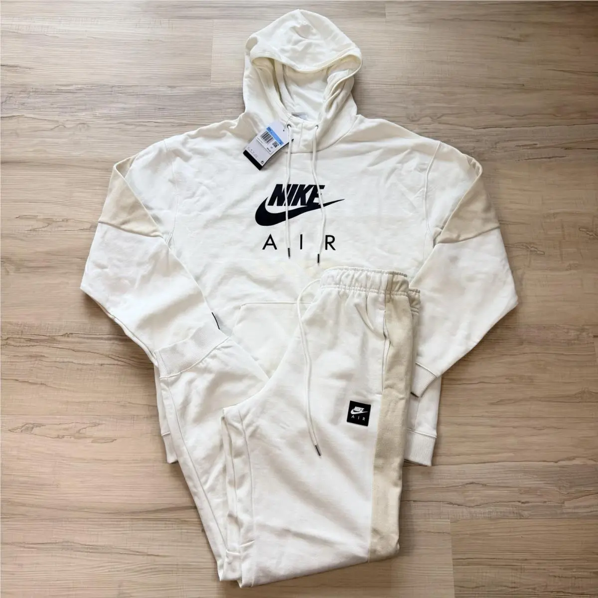Nike Air Men`s Fleece Sweatsuit Tracksuit Hoodie Pants Set Cream Beige Size M