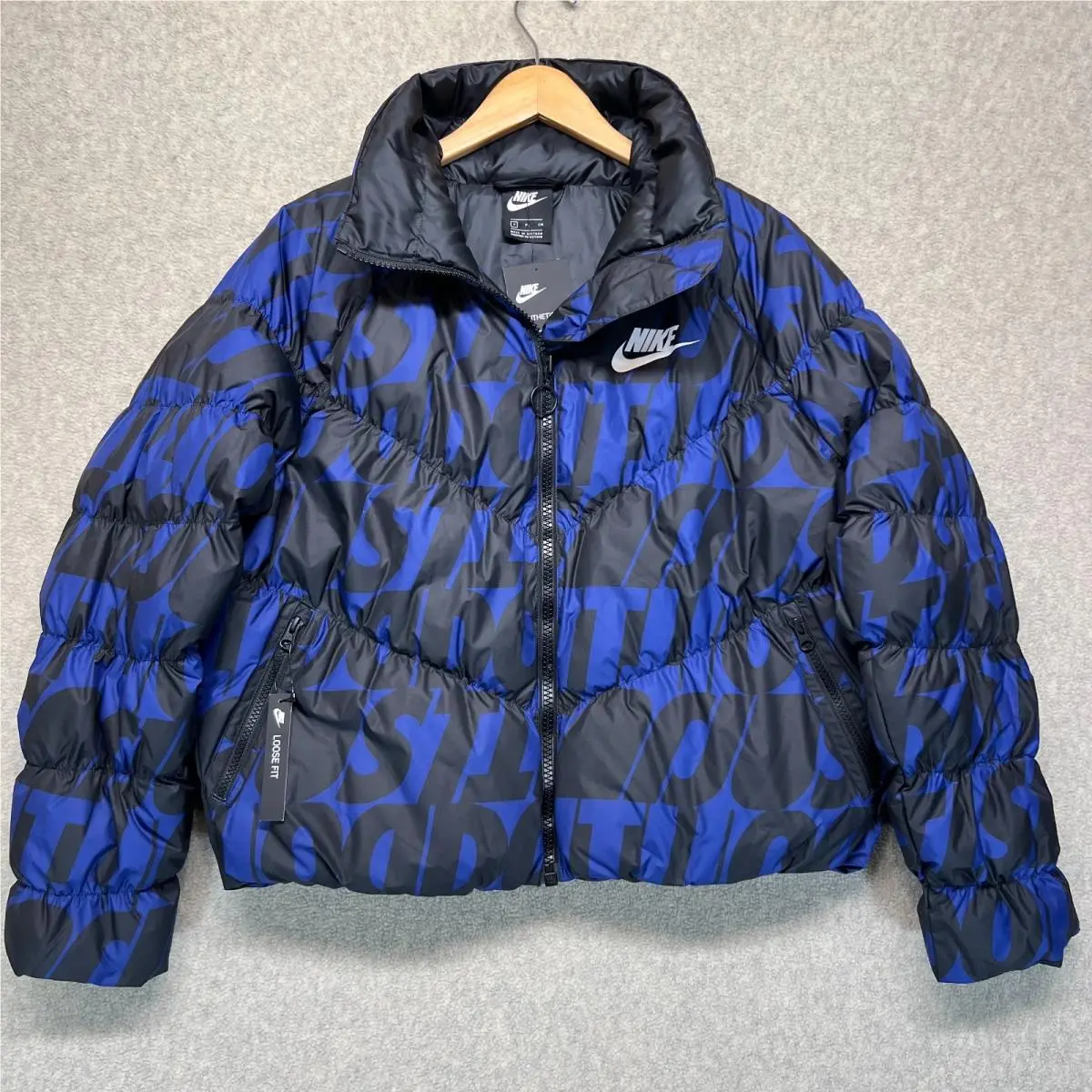 Vintage Nike Womens Puffer Thermore Jacket Black Blue Loos Fit Warm Size S