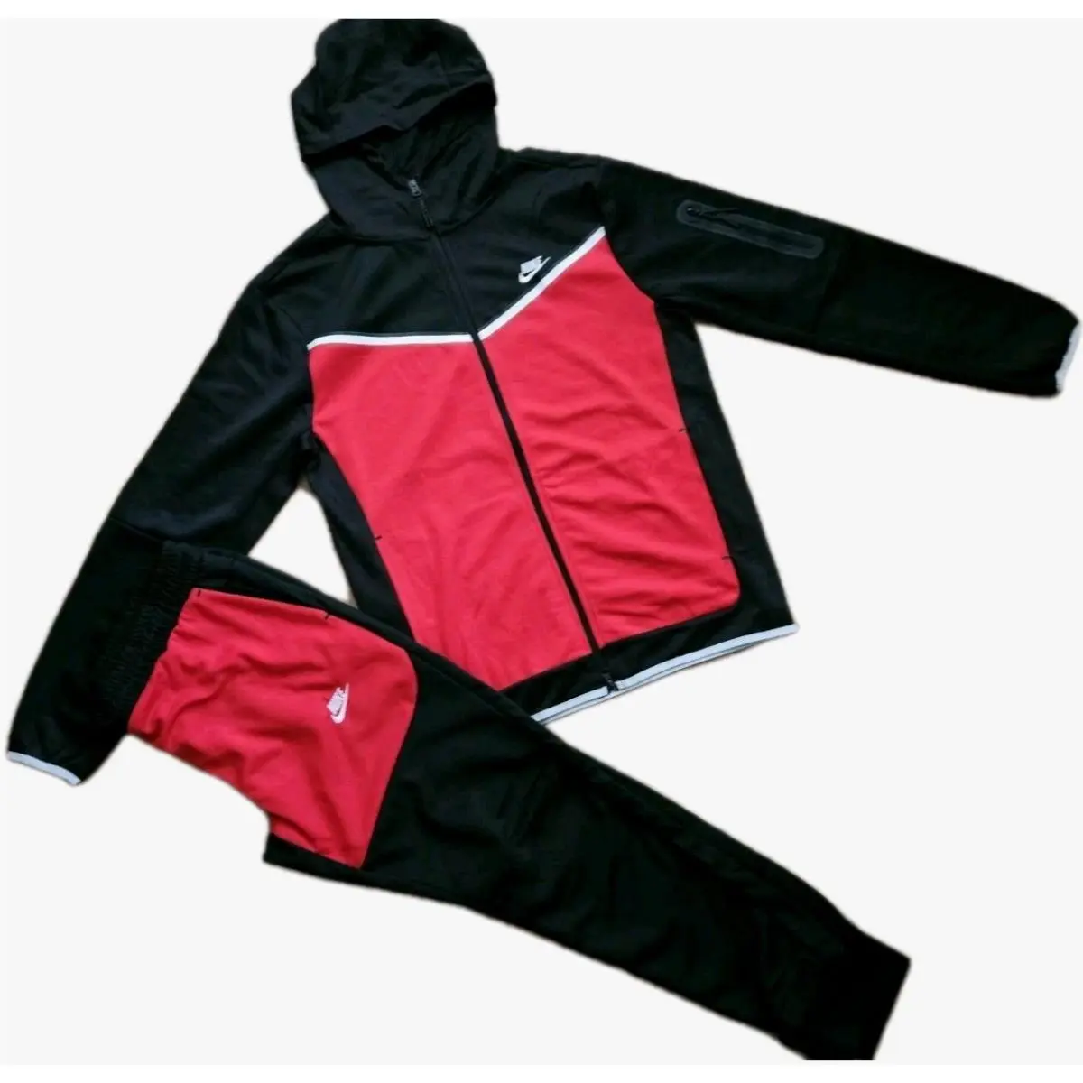 Nike Tech Cotton Sweat Suit Slim Fit Hoodie Joggers Men`s Black/red Large