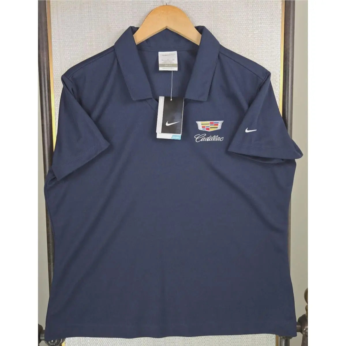 Nike clothing - golf stretch breathable sun protection collared short sleeves womens size wicking UV button up down front tennis golf yoga nike swoosh cadillac cars automobiles dri-fit dri fit - Blue 1