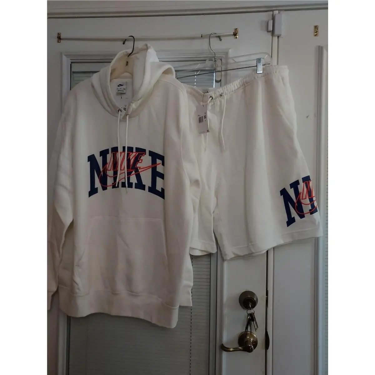 Nike Size Xxl White Navy Hoodie Short Set