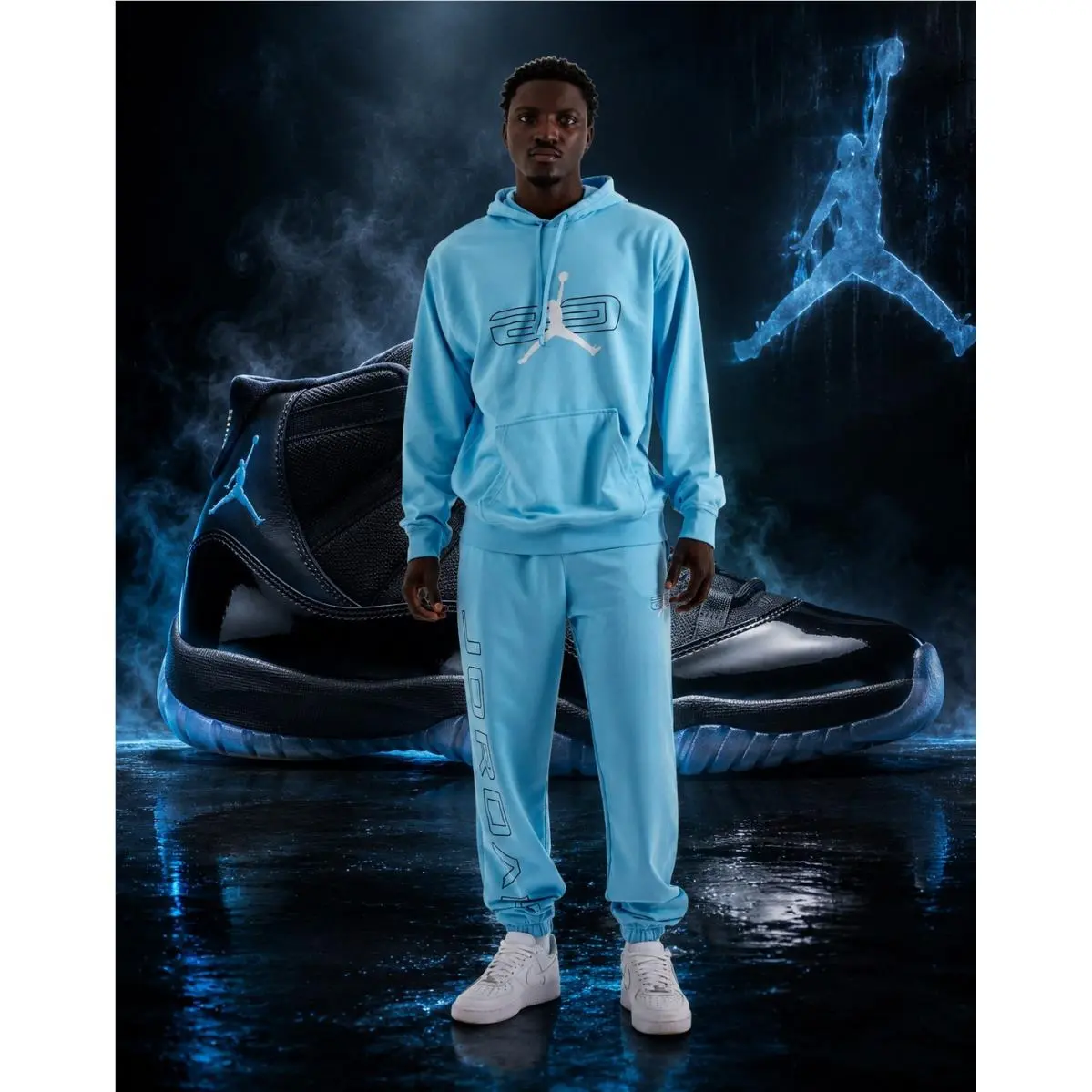 Jordan Nike Mens Tracksuit Joggers Pants Hoodie Gamma Blue AJ 11 Track Suit XL