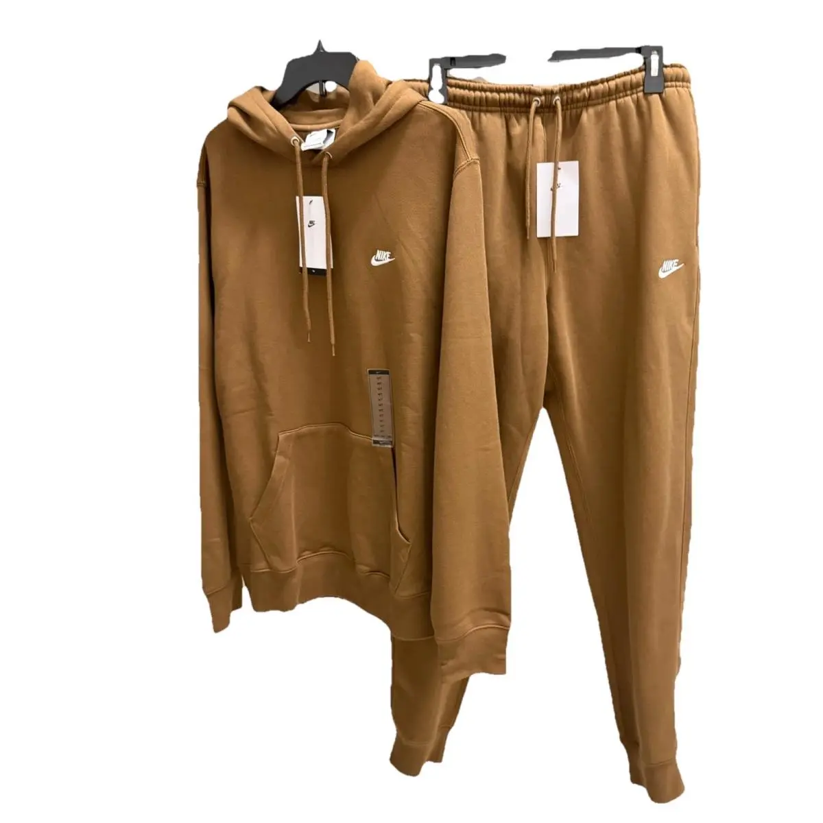 New- Men`s Nike Club Fleece Hoodie and Jogger Pant Set Mosswood Brown M-tall