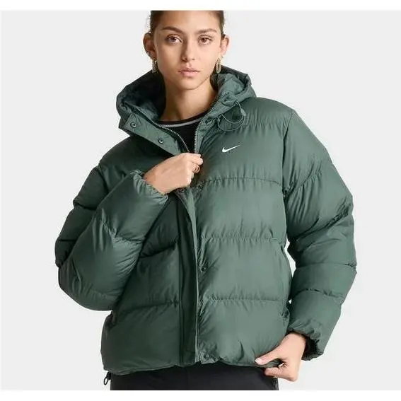 Women Nike Metro Therma-fit Loose Hooded Puffer Green Jacket HF7898-338 Size L