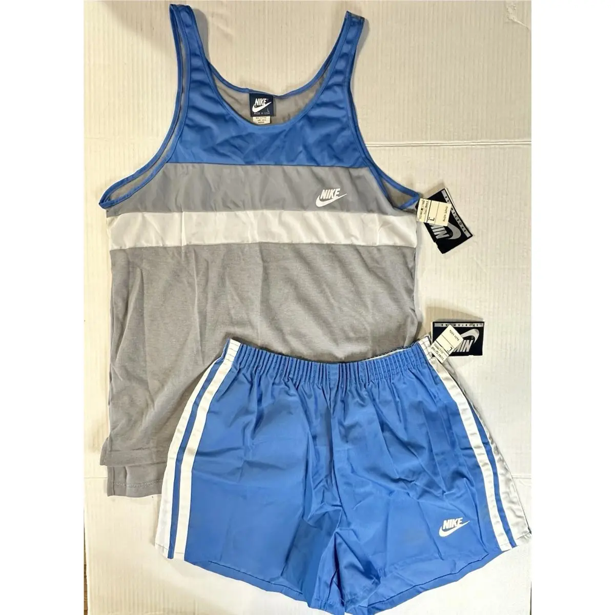 Vintage 80s Rare Tank Top Shorts Size L Run Jog Usa Athletic Blue Gray by Nike