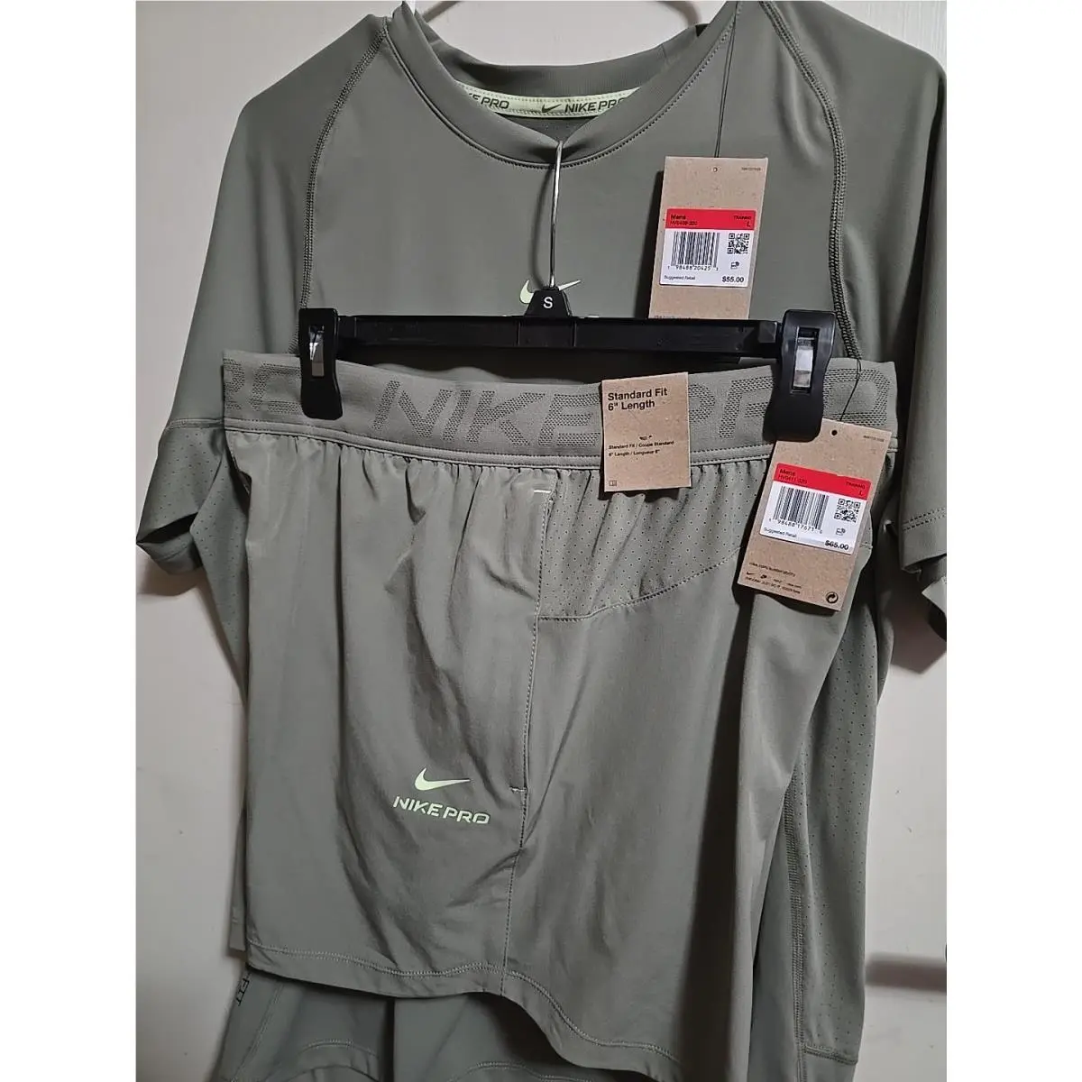 2-NWT Nike Pro Dri-fit Men`s Training Tee S HV0409-320-LIGHT Army+shorts Large