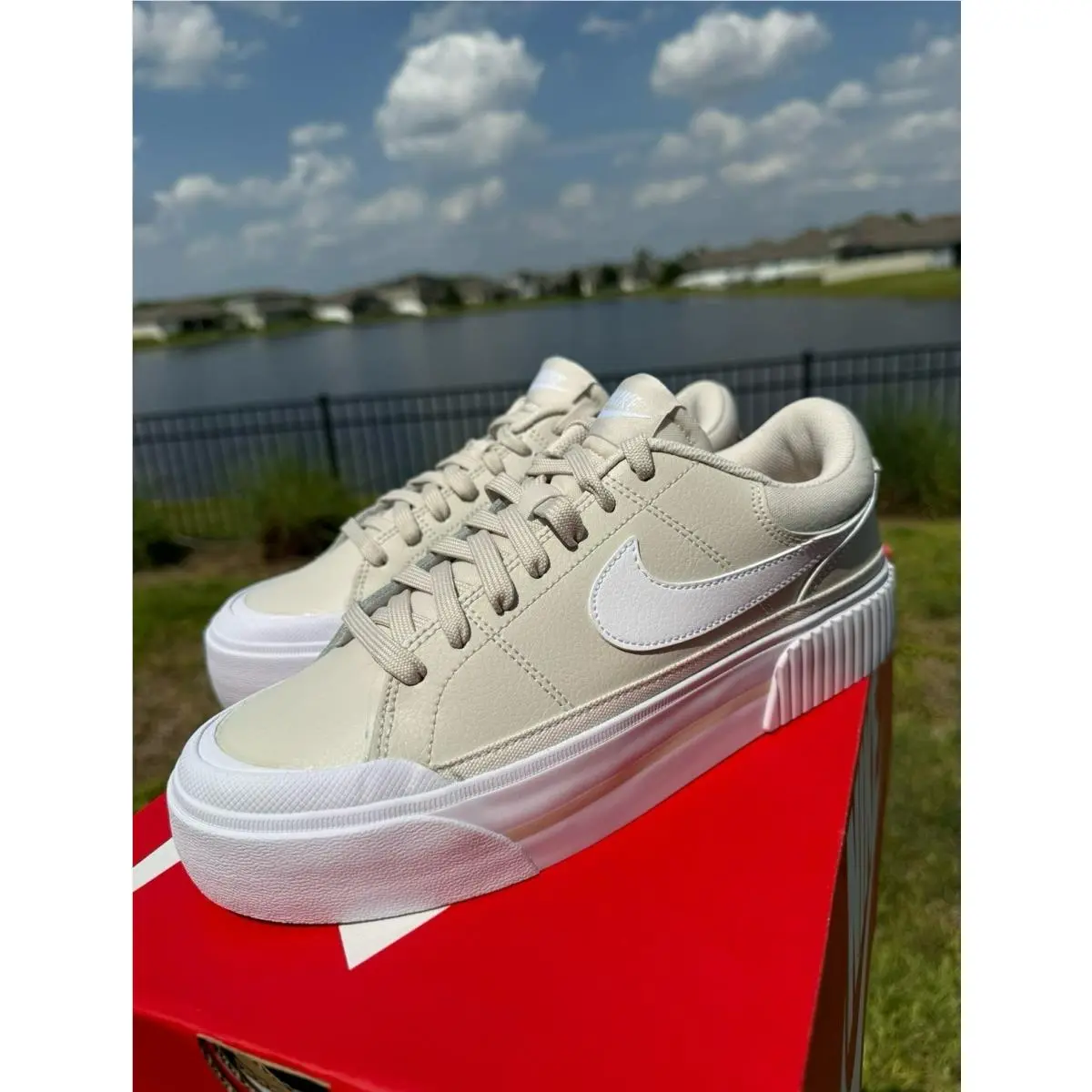 8.5 Women`s Nike Court Legacy Lift Orewood / Beige White Sneakers DM7590-111
