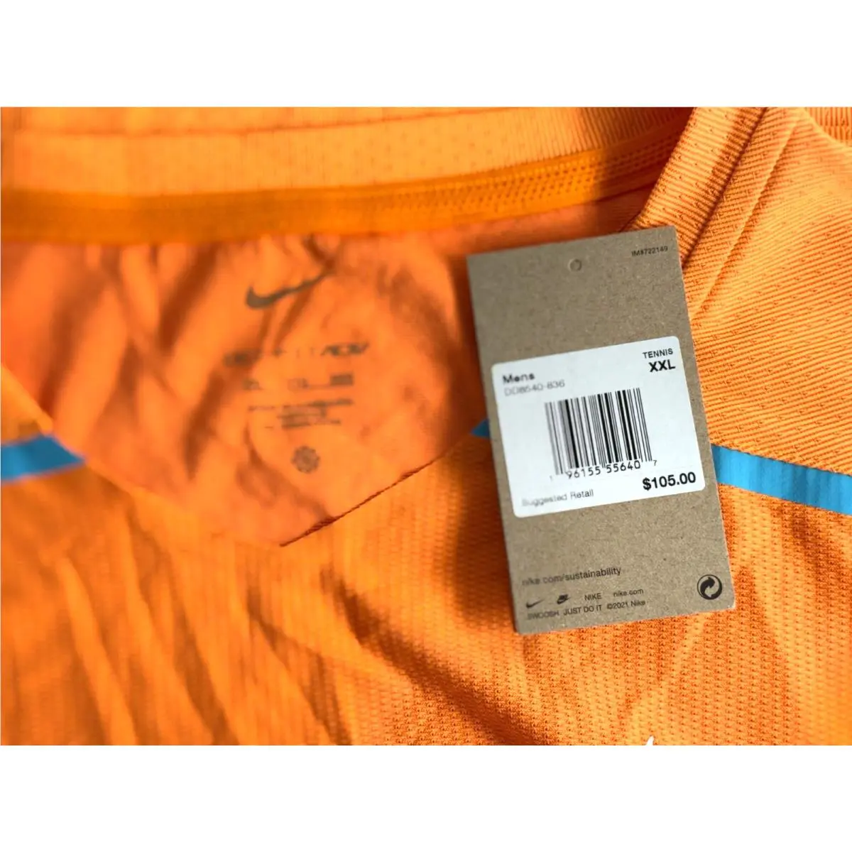 Nike clothing - Nike Court Rafael Nadal ADV Top - Dd8540836 - Orange (UPC: 0196155556384) 4