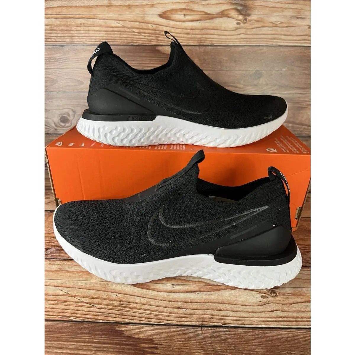 Men`s Size 8 Nike Epic Phantom React Flyknit Black Sneakers BV0417-001 No Lid