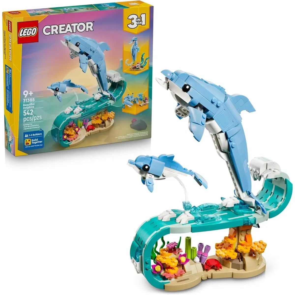 Lego Creator 3 in 1 Sea Animals Dolphin Seahorse or Crab Building Toy 542 Pieces